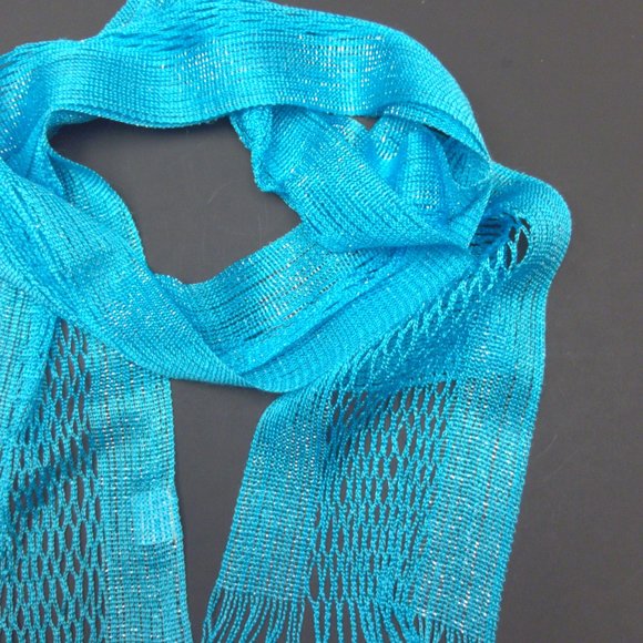 Blue Scarf with Silver Metallic Thread - Picture 5 of 5